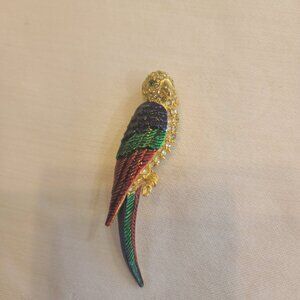 Vintage Rhinestone and Enamel Parrot Brooch